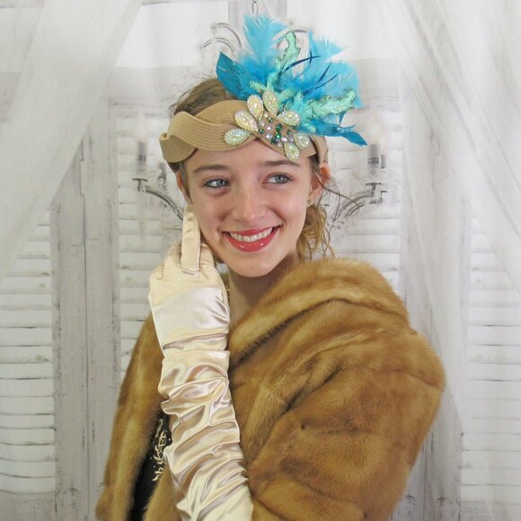 Great Gatsby inspired headband, Beads, glitter and feathers 1920's Flapper style - Picture 7 of 12